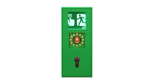 Fluchtwegterminal Basic mit Schlüsseltaster, Nottaster und Pikto­gramm, grün